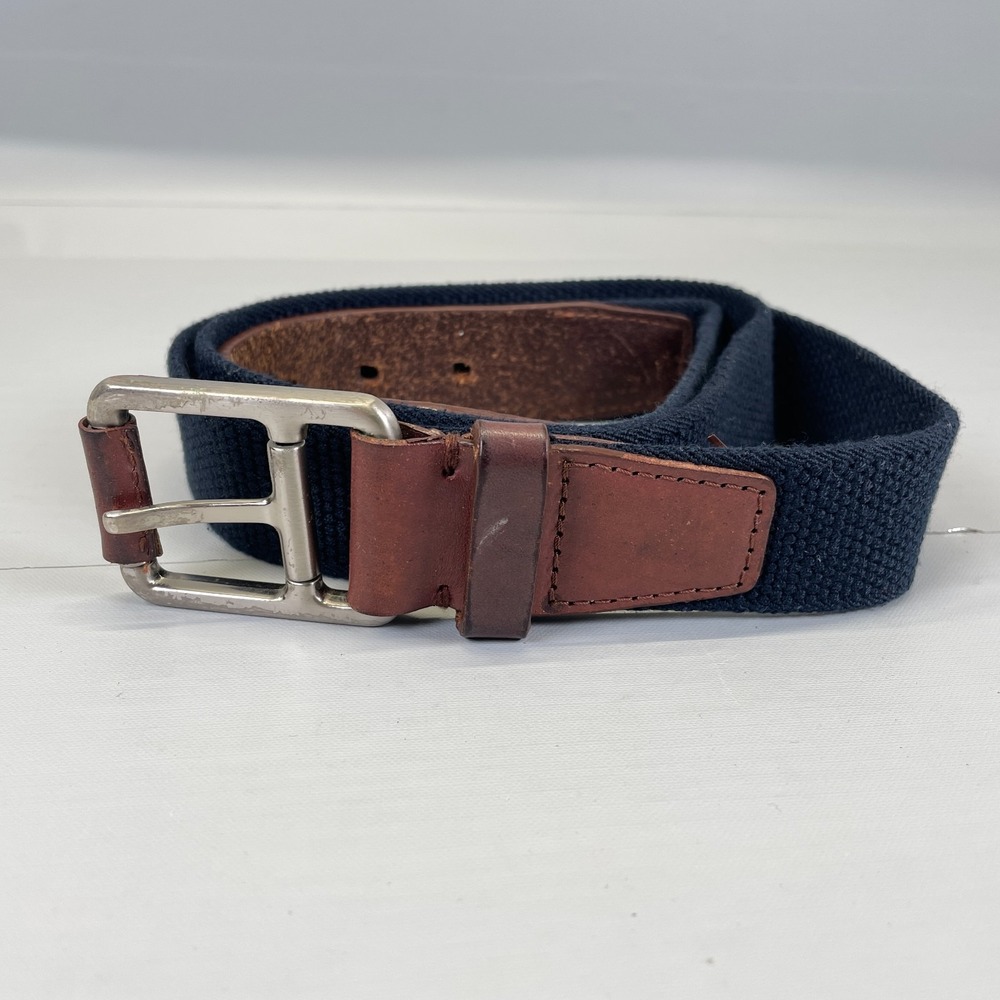 Lacoste Mens XL (42-46) Belt Leather Knitted Navy Blue Stretchable
